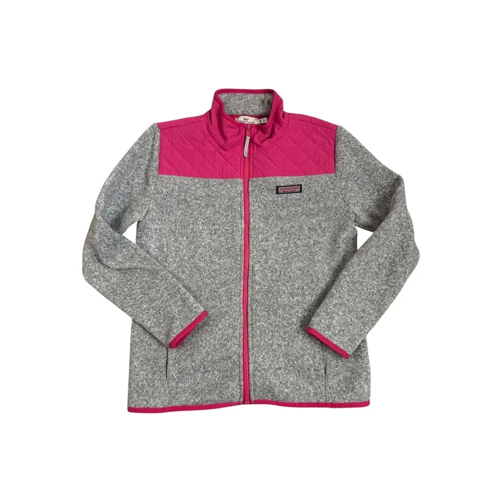 Vineyard Vines Girls' Fleece Sweater Jacket Pink Quilted Gray Full Zip Size‎ L